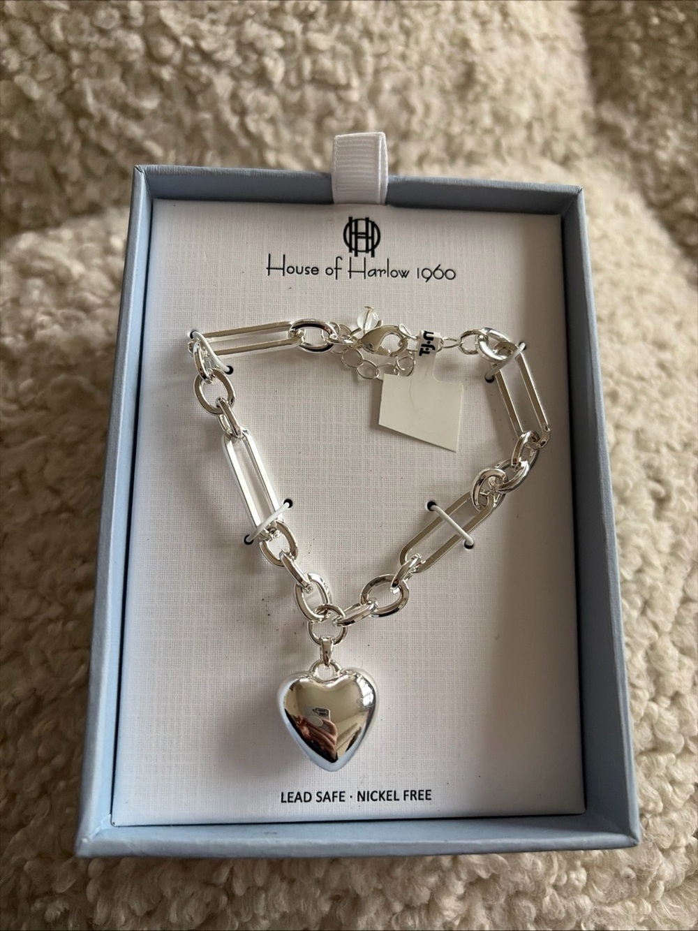 House of Harlow 1960 Silver Heart Pendant Link Bracelet